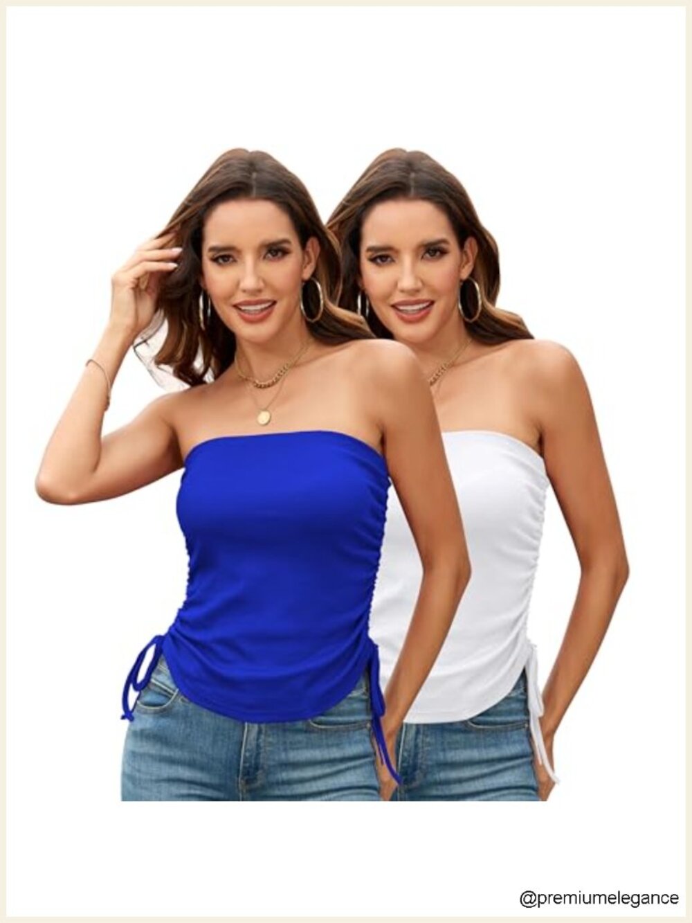 Strapless Ribbed Tube Top 2 Pack Ruched Drawstring Crop Tank Summer